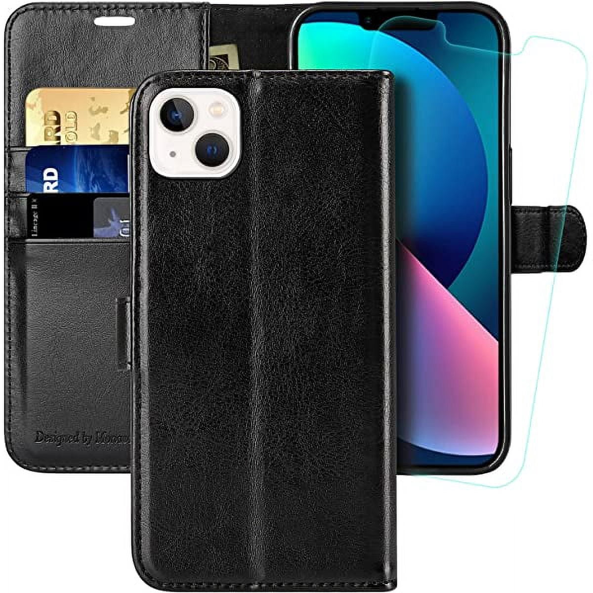 MONASAY Wallet Case Compatible for iPhone 14 5G,[Glass Screen Protector Included] [RFID Blocking] Flip Folio Leather Cell Phone Cover with Credit Card Holder，6.1-inch