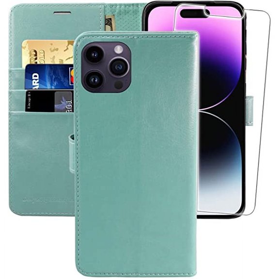 MONASAY Wallet Case Compatible for iPhone 14 Pro Max 5G, 6.7-inch, [Glass Screen Protector Included] [RFID Blocking] Flip Folio Leather Cell Phone Cover with Credit Card Holder