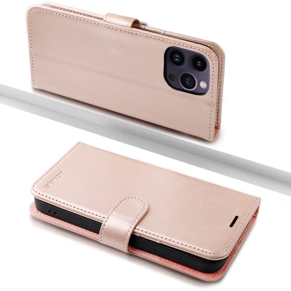MONASAY Wallet Case Compatible for iPhone 15 Pro Max 5G, 6.7-inch, [Glass Screen Protector Included] [RFID Blocking] Flip Folio Leather Cell Phone Cover with Credit Card Holder