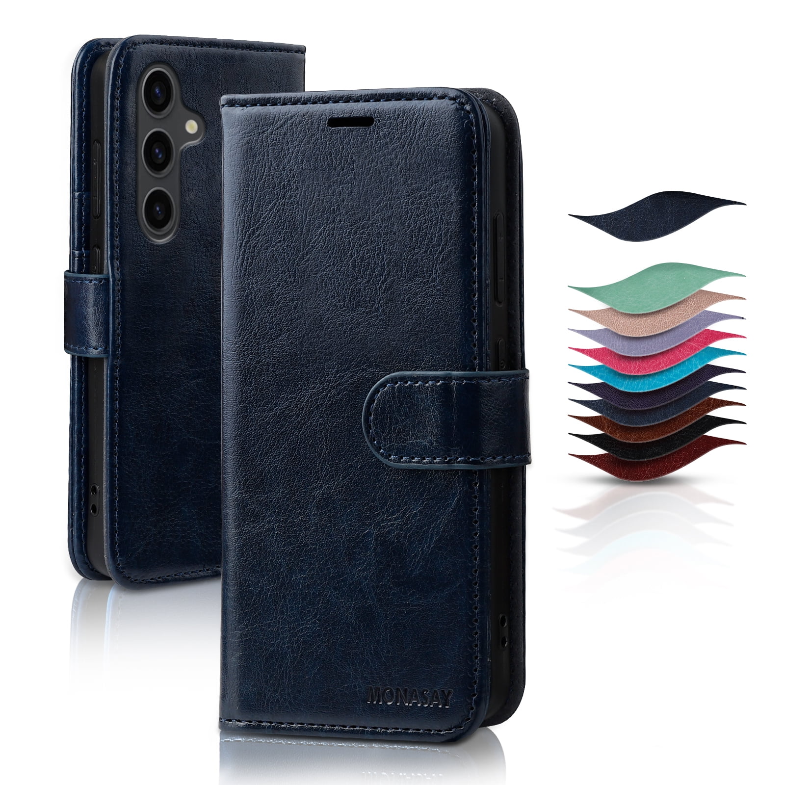 MONASAY Wallet Case Fit for Galaxy S24+ Plus 5G, [Screen Protector and lens protector] [RFID Blocking] Flip Folio Leather Cell Phone Cover with Credit Card Holder，6.7 inch, Blue