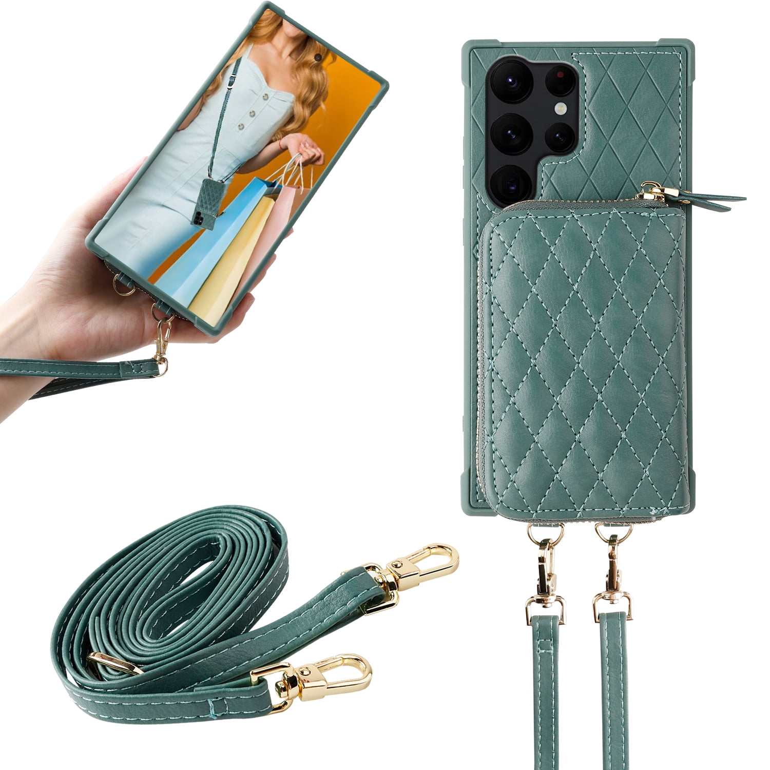 MONASAY Zipper Wallet Case Fit for Samsung Galaxy S23 Ultra,[RFID Blocking]Flip Leather Handbag Phone Cover with Card Holder& Crossbody Shoulder Lanyard Strap