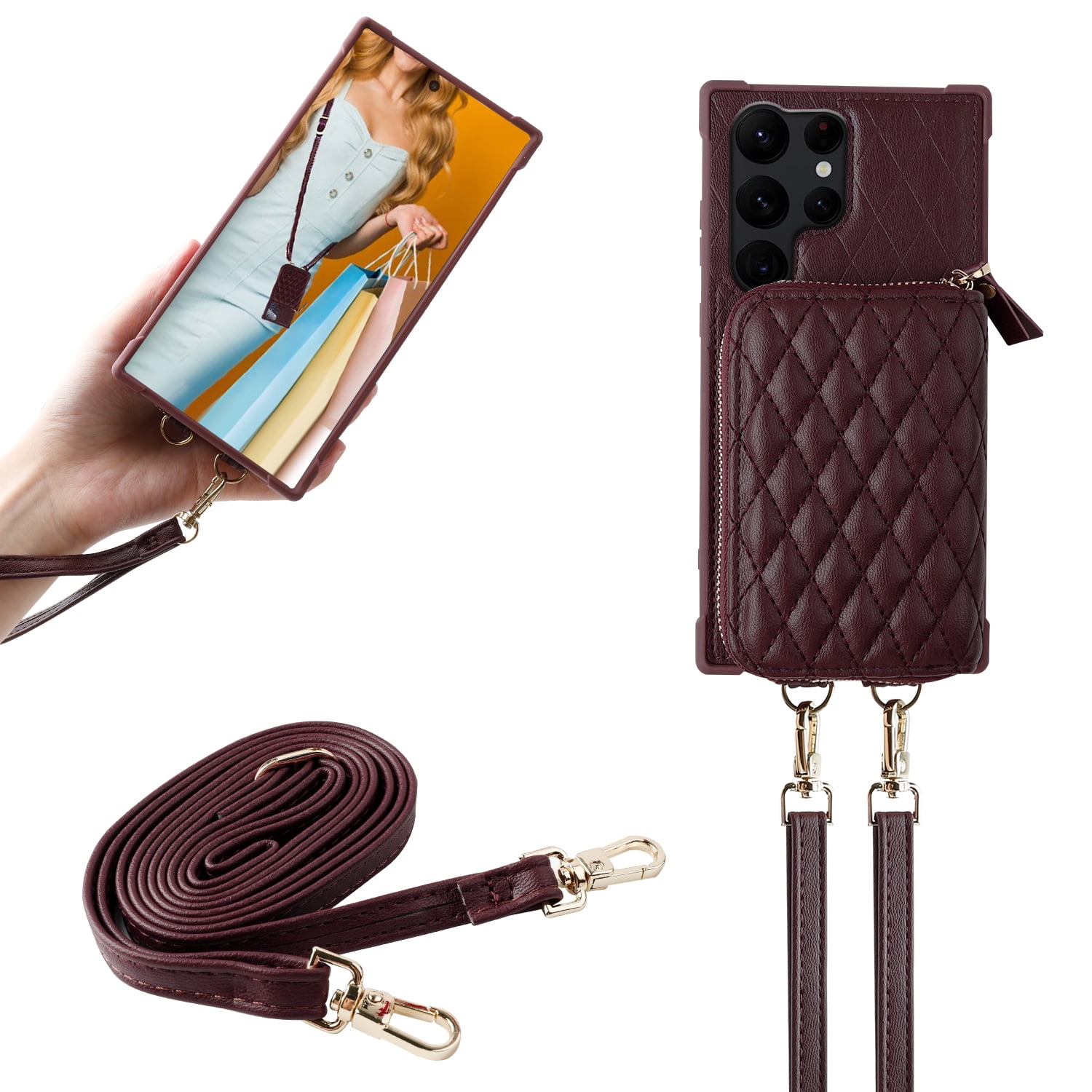 MONASAY Zipper Wallet Case Fit for Samsung Galaxy S23 Ultra,[RFID Blocking]Flip Leather Handbag Phone Cover with Card Holder& Crossbody Shoulder Lanyard Strap