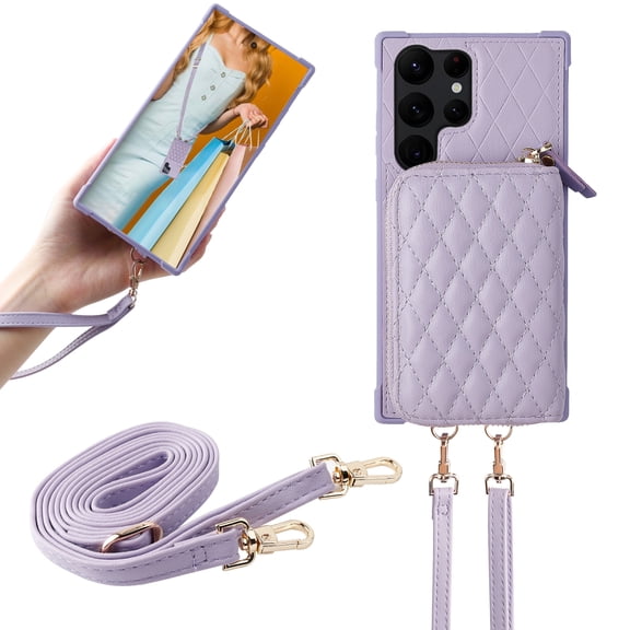 MONASAY Zipper Wallet Case Fit for Samsung Galaxy S23 Ultra,[RFID Blocking]Flip Leather Handbag Phone Cover with Card Holder& Crossbody Shoulder Lanyard Strap