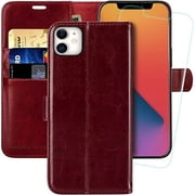 MONASAY iPhone 12 5G Case,iPhone 12 Pro Wallet Case, [Glass Screen Protector] Flip Folio Leather Cell Phone Cover with Credit Card Holder for Apple iPhone 12/12 Pro