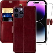 MONASAY iPhone 14 Pro 5G Case,iPhone 14 Pro Pro Wallet Case, [Glass Screen Protector] Flip Folio Leather Cell Phone Cover with Credit Card Holder for Apple iPhone 14 Pro