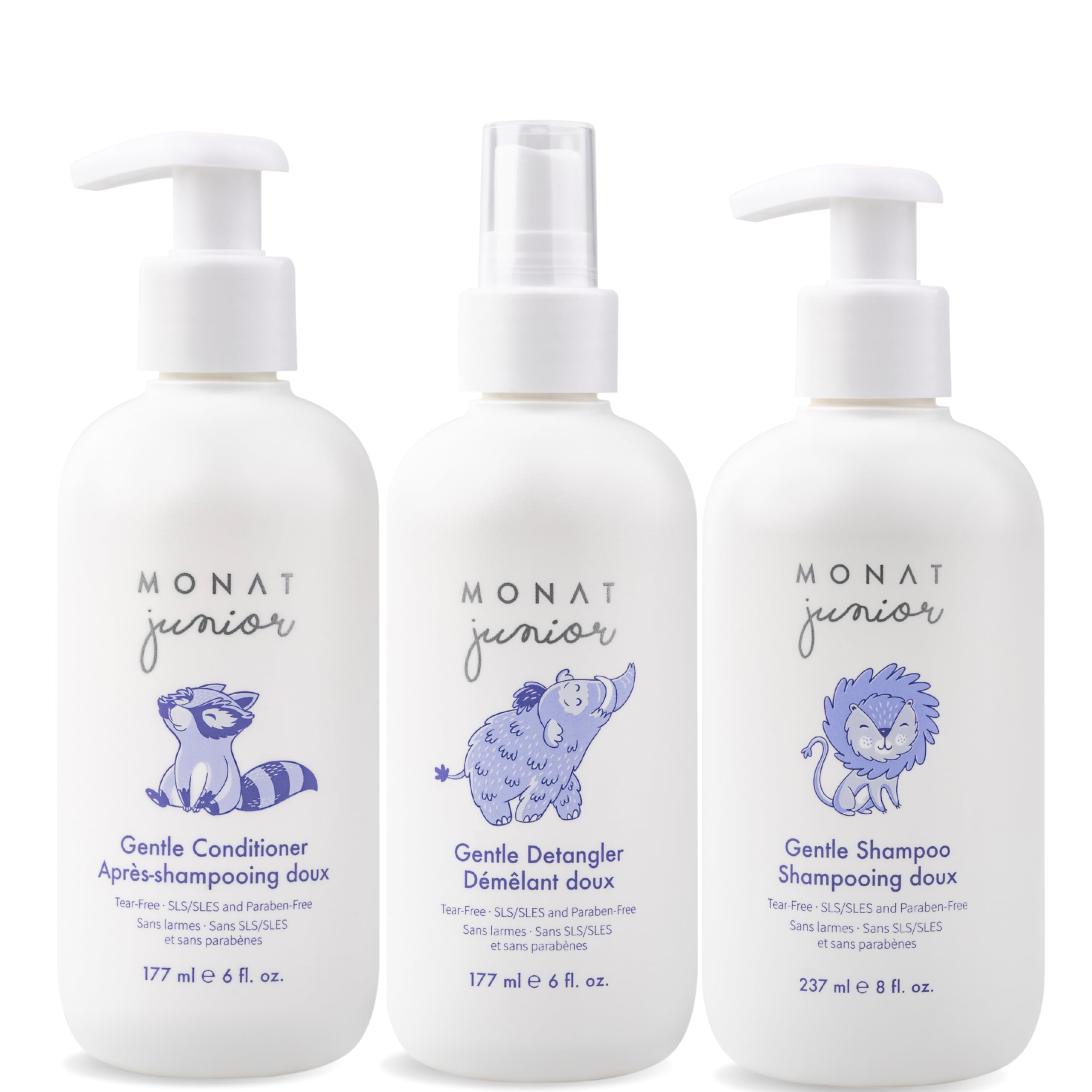 MONAT Junior Gentle 3in1 Hair Care System Shampoo, Conditioner, Detangler for Children (8 fl