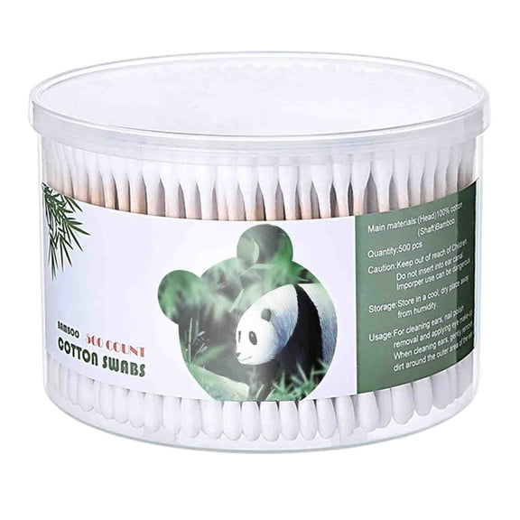 MONCOM Cotton Swabs Double Round Thick Tips | Biodegradable Eco-Friendly Strong Wooden Sticks | Firm Qtips | Natural Cotton Buds