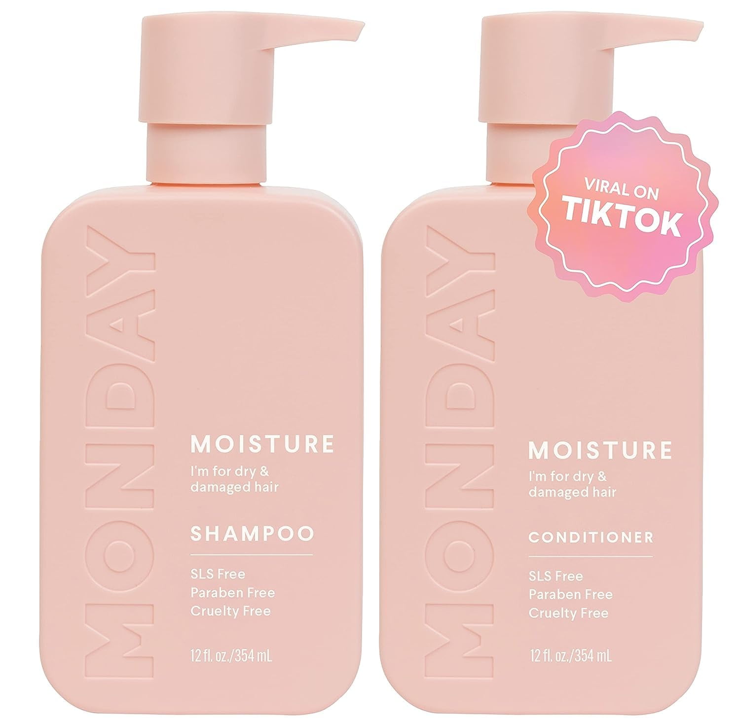 MONDAY HAIRCARE Moisture Shampoo + Conditioner Set for Dry, Coarse, Stressed, Coily & Curly Hair, Made from Coconut Oil, Rice Protein, Shea Butter, & Vitamin E, All-Natural, 12 Fl Oz (Pack of 2) C32