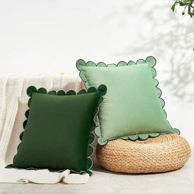 Monday Moose Decorative Throw Pillow Covers Cushion Cases Set of 2 Soft Velvet Scalloped Round Edge Designs Pillow Inserts Not Included Green Light Green 16x16 inch Walmart