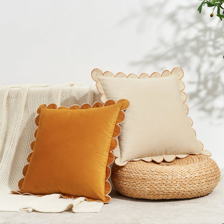Monday Moose Decorative Throw Pillow Covers Cushion Cases Set of 2 Soft Velvet Scalloped Round Edge Designs Pillow Inserts Not Included Yellow Cream 16x16 inch Walmart