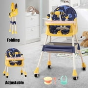 Liyufly 4-in-1 Baby High Chair Portable Baby Toddler Dining Chairs Eat & Play Convertible High Chair with 5-Point Harness, Dinner Plate and Toy Rack, Yellow