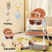 Liyufly 4-in-1 Baby High Chair Portable Toddler Baby Dining Chairs Eat & Play Convertible High Chair with 5-Point Harness, Dinner Plate and Toy Rack, Brown