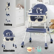 Liyufly 4-in-1 Baby Highchair Adjustable Kid Toddler Dining Chairs Eat & Grow Convertible Chair with 5-Point Harness, Dinner Plate, Blue
