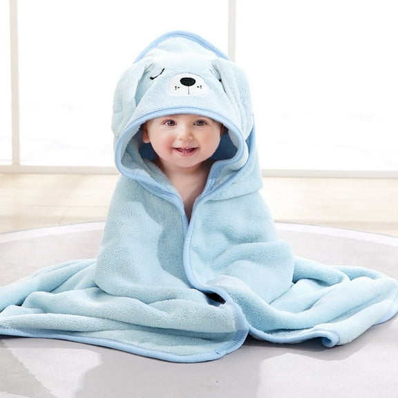 Liyufly Baby Bath Towel, Absorbent Large Hooded Towel for Kids, Newborn, Babie, Toddler, Infant, Blue Puppy, 31.5 x 31.5 inch