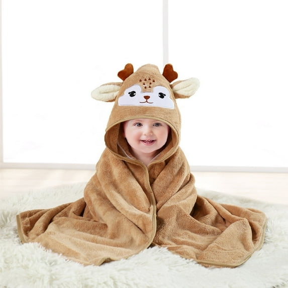 MONEHANE Baby Bath Towel, Absorbent Large Hooded Towel for Kids, Newborn, Babie, Toddler, Infant, Brown Elk, 31.5 x 31.5 inch