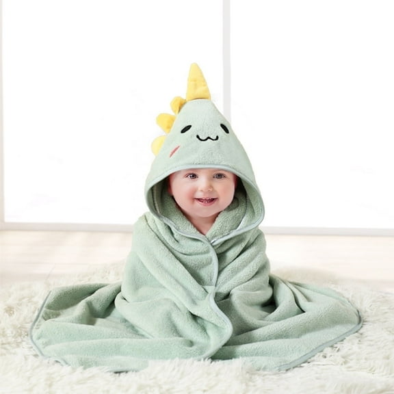 Liyufly Baby Bath Towel, Absorbent Large Hooded Towel for Kids, Newborn, Babie, Toddler, Infant, Green Dinosaurs, 31.5 x 31.5 inch