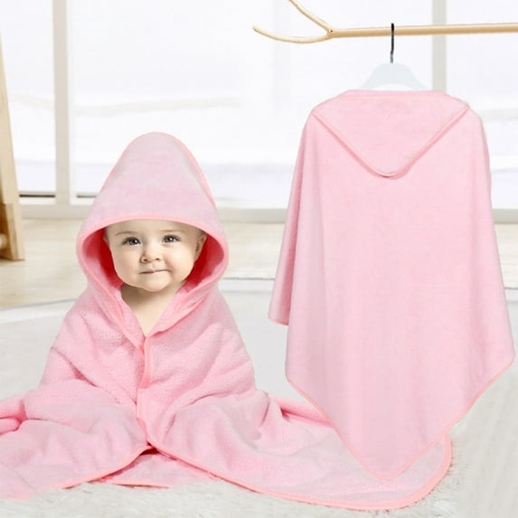 MONEHANE Baby Bath Towel, Absorbent Large Hooded Towel for Kids, Newborn, Babie, Toddler, Infant, Pure Pink, 31.5 x 31.5 inch