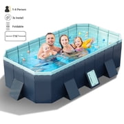 Liyufly Foldable Swimming Pool, Large Non-Inflatable Outdoor Pools for Kids Adults Above Ground Pools, Blue, 116x65x22
