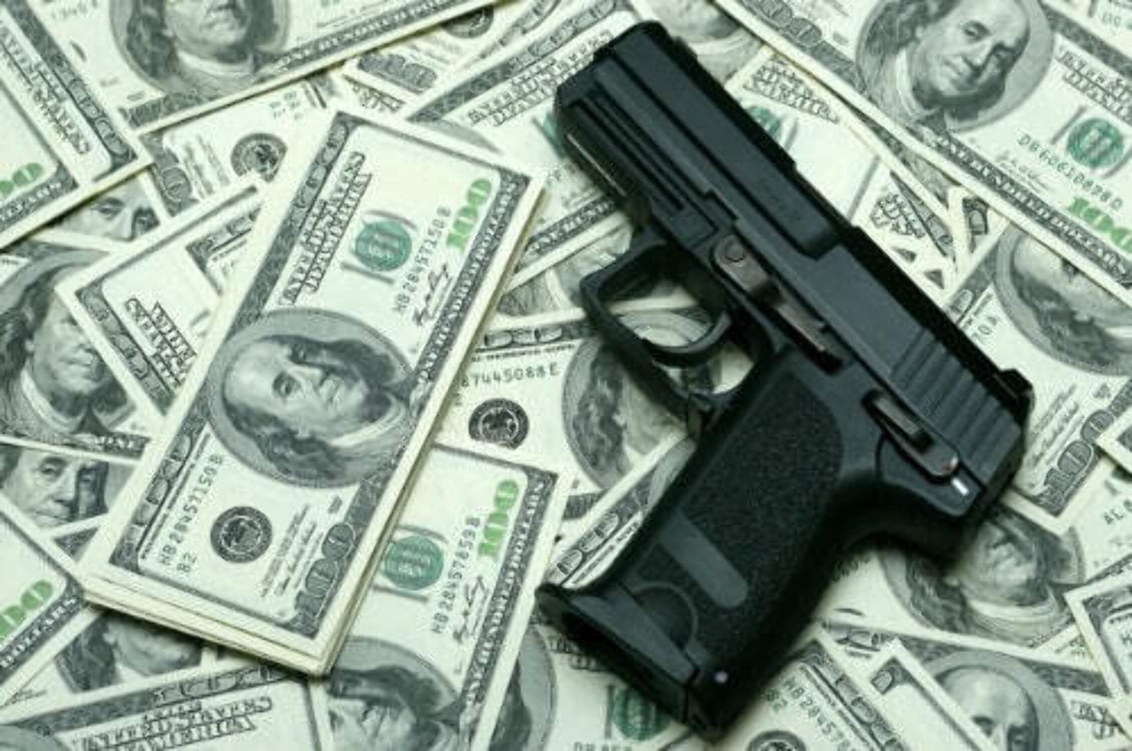 MONEY PILE GUN 9MM GLOSSY POSTER PICTURE PHOTO BANNER cash 100 dollar ...