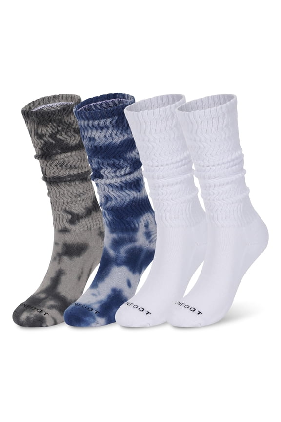 Women's 4 Pack Soft Slouch Extra Long Knee High Boot Socks Cotton Tie-Dye Medium