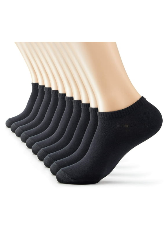 Women's and Men's 10-Pack Thin Cotton Low Cut Ankle Socks Black