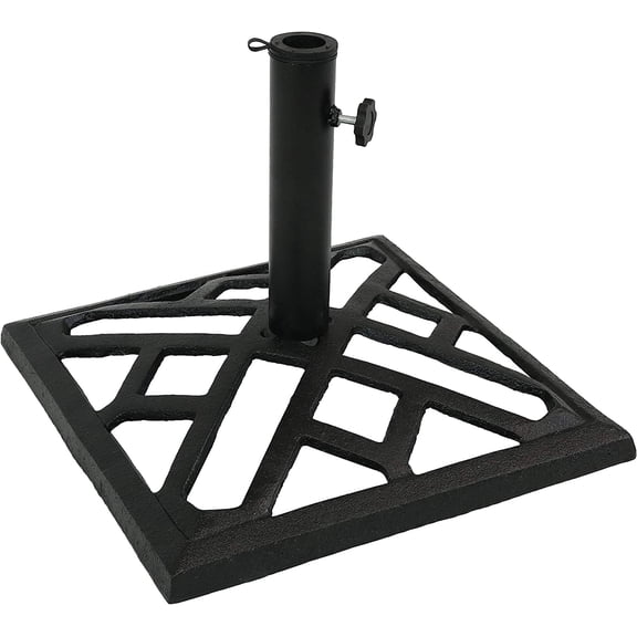 MONGJI 17lb Cast Iron Patio Umbrella Base - Heavy-Duty Square Metal Outdoor Market Umbrella Stand for Outside - 17-Inch - Black - Modern Geometric