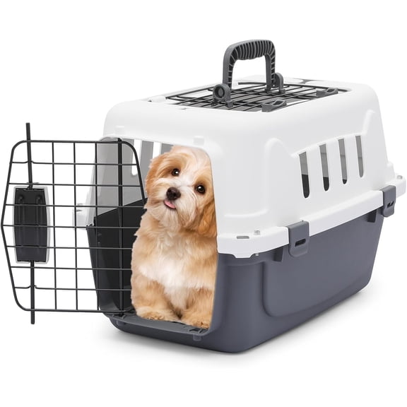 MONGJI 18-Inch 2-Door Top Loading Cat Carrier, Plastic Dog Crate Hard-Sided Dog Travel Carrier for Small Dogs and Cats, Ventilation and Security Lock Design for Pets up to 10 lbs (Grey)