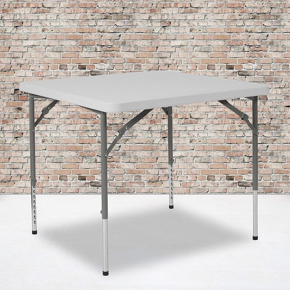 MONGJI 2.79-Foot Square Height Adjustable Granite White Plastic Folding Table