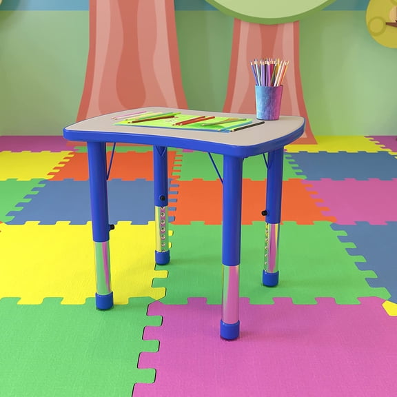 MONGJI 21.875x26.625 Blue Plastic Height Adjustable Activity Table