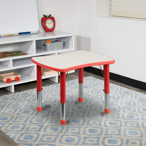 MONGJI 21.875x26.625 Red Plastic Height Adjustable Activity Table