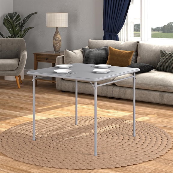 MONGJI  34" Square Vinyl Tabletop Folding Table, Gray