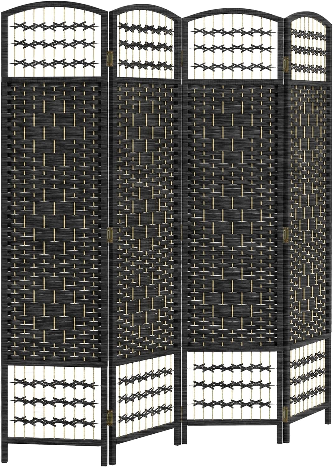 MONGJI 4 Panel Room Divider, Folding Privacy Screen, 5.6' Room Separator, Wave Fiber Freestanding Partition Wall Divider, Black