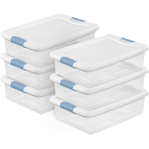 MONGJI 6-Pack Latching Box, Under Bed Storage Bins with Lids, Clear Plastic, 32 Quart - Heavy-Duty Organizing Containers for Closet, Bathroom, and Office