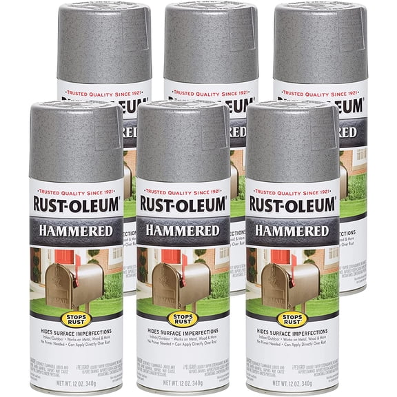 MONGJI 7213830-6PK Stops Rust Hammered Spray Paint, 12 oz, Silver, 6 Pack