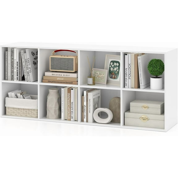 MONGJI 8-Cube Bookcase, 3-Tier Cubby Bookshelf, Horizontal Vertical Display Rack with Anti-Tipping Kits, Modern Storage Organizer Shelf Unit for Bedroom, Living Room, Study (White, 8-Cube)