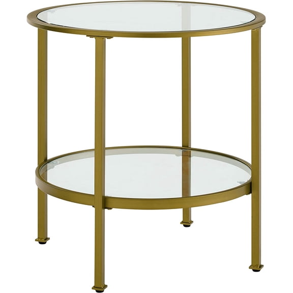 MONGJI Aimee Small Side End Table with Storage Shelf for Living Room, Gold and Glass