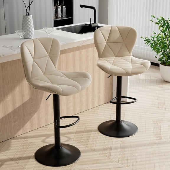 MONGJI Bar Stools Set of 2,Adjustable Swivel Barstools, Faux Leather Bar Chairs,Upholstered Counter Height with High Backrest for Kitchen Island,Khaki