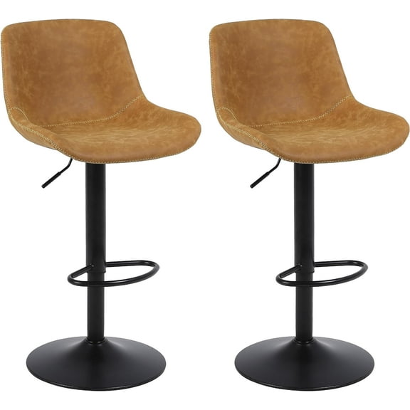 MONGJI Bar Stools, Swivel Counter Height Barstools with Back, Adjustable Modern Bar Chairs, Tall Armless PU Leather Kitchen Island Stool (Yellow, Set of 2)