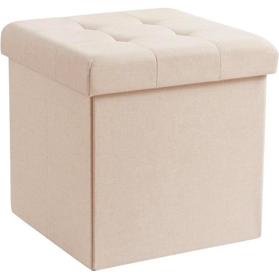 MONGJI GGsum 15 Inch Folding Storage Ottoman, Square Small Storage Foot Rest Stool, Bedroom Bench - Beige