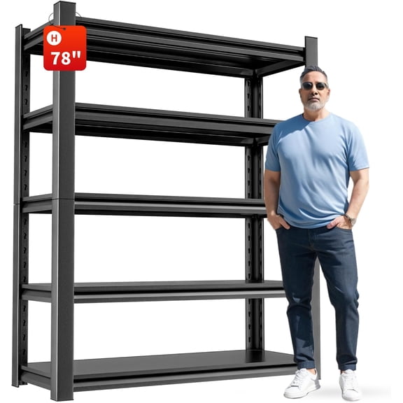 MONGJI Garage Shelving Unit - 5-Tier Adjustable Metal Storage Shelf - Heavy Duty Industrial Rack for Garage, Basement, and Utility Room - Easy Assembly 16" D x40 W x78 H