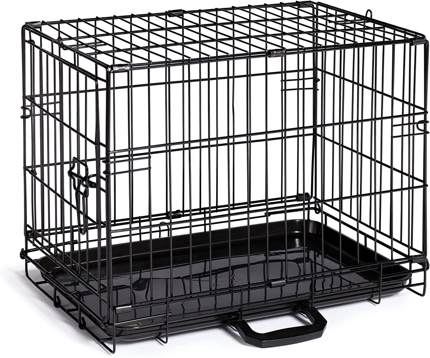 MONGJI Home On-The-Go Single Door Dog Crate - Extra Extra Small Collapsible Dog Cage for Travel, Indoor, and Outdoor Use, Foldable Kennel Design, Deep Plastic Pan - XXS, Black