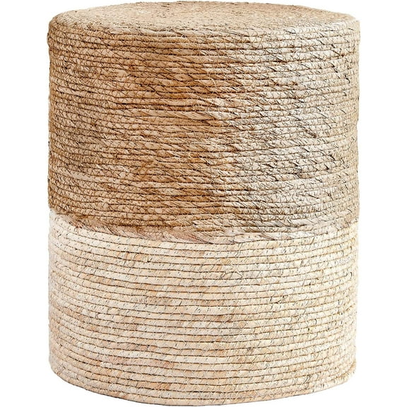 MONGJI Pouf Ottoman, 100% Handwoven Seagrass Braided Pouffe, Boho Decor Floor Chair for Couch or Desk, Outdoor Ottomans for Garden, Round Footrest with Wood Frame, Home Decorative Seat for Balcony