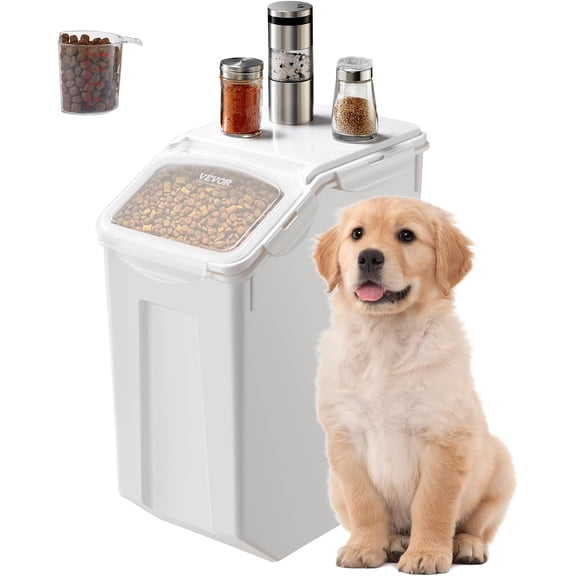 MONGJI Rice Storage Container, 4.5Gallon/20L Capacity Large Dog Food Dispenser Bin, Kitchen Ingredient Grain Cereal Flour Bin, Pet food Containers with Wheels, Measuring Cup, Airtight Lid, 1 Pack