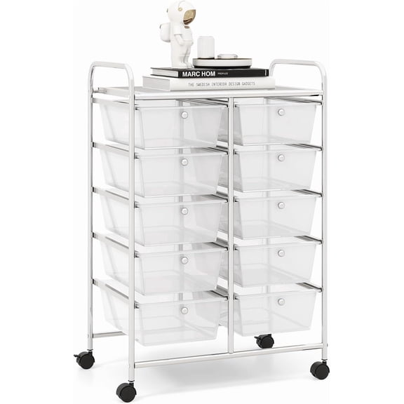 MONGJI Rolling Storage Cart with 10 Drawers - Craft Storage Cart with Lockable Wheels,Utility Cart, Art Cart Organizer for Crafting Storage, Studio, Office, Home, School Rolling Drawer Cart