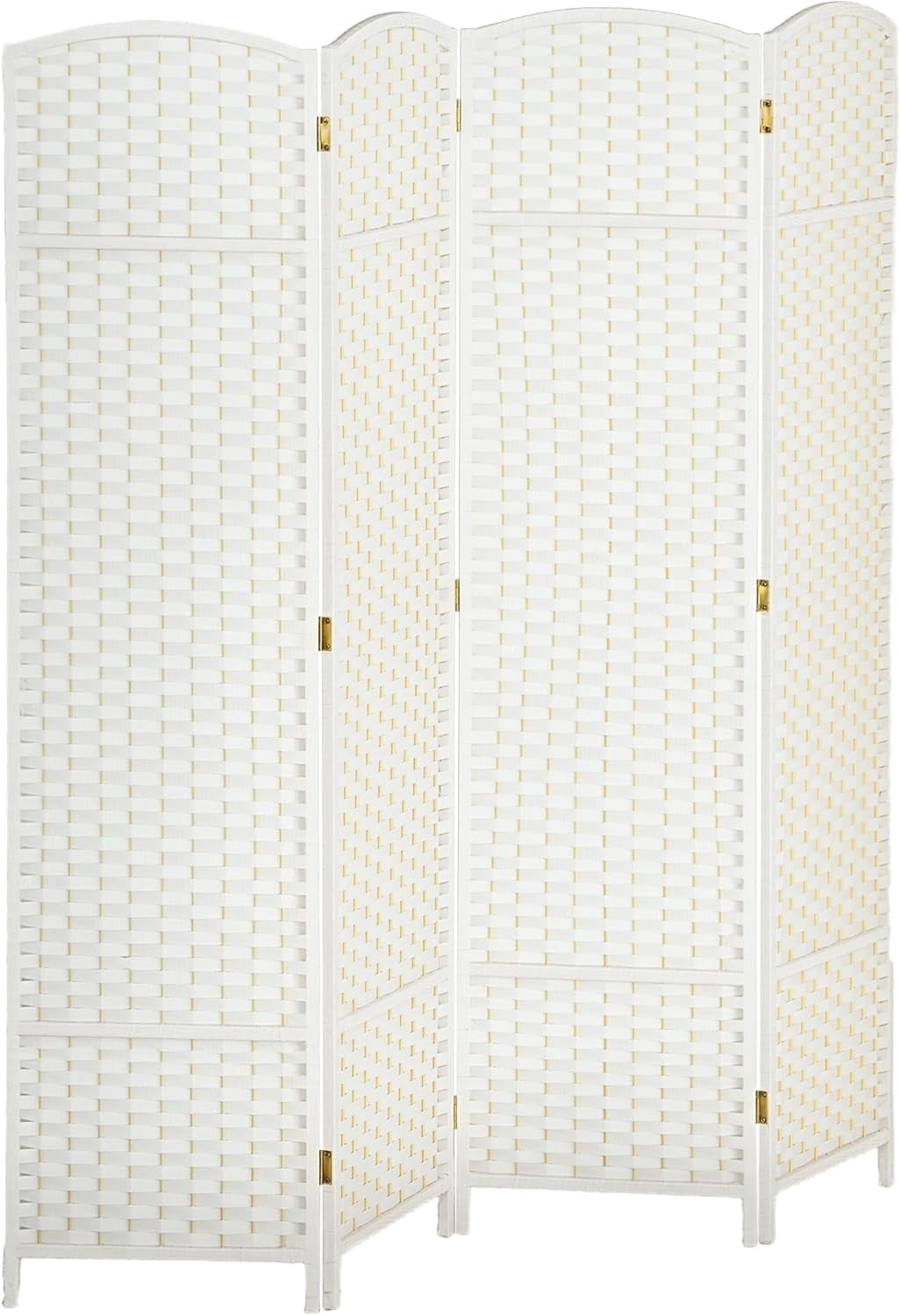 MONGJI Room Divider, 4 Panel Folding Privacy Screen, 5.6' Tall Freestanding Wall Partition for Home Office, Bedroom, White