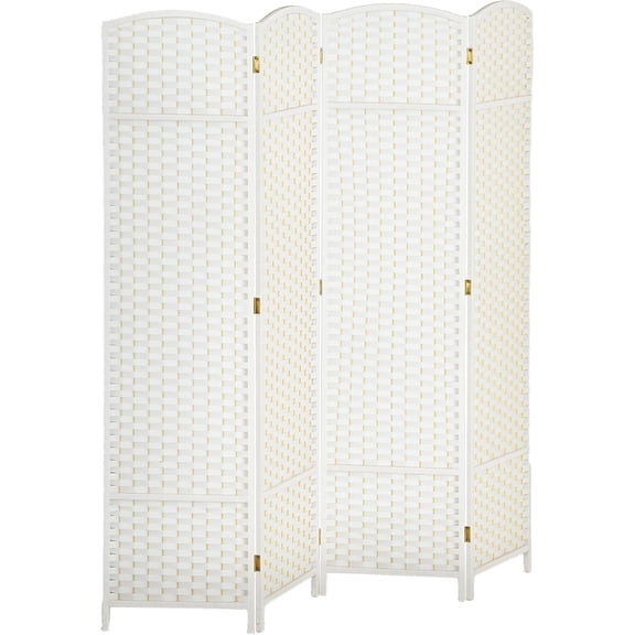 MONGJI Room Divider, 4 Panel Folding Privacy Screen, 5.6' Tall Freestanding Wall Partition for Home Office, Bedroom, White