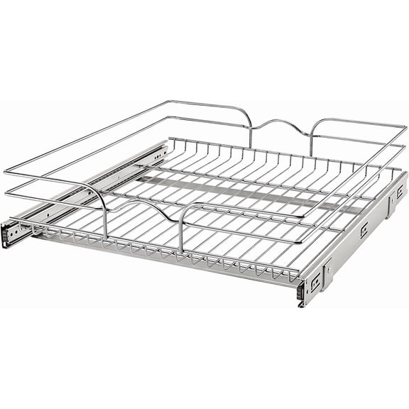 MONGJI Steel Wire Pullout Drawer Organizer Shelf for Kitchen Cabinets, Slide Out Storage Basket, Min Opening Width of 20.5", 21" x 22", 5WB1-2122CR-1