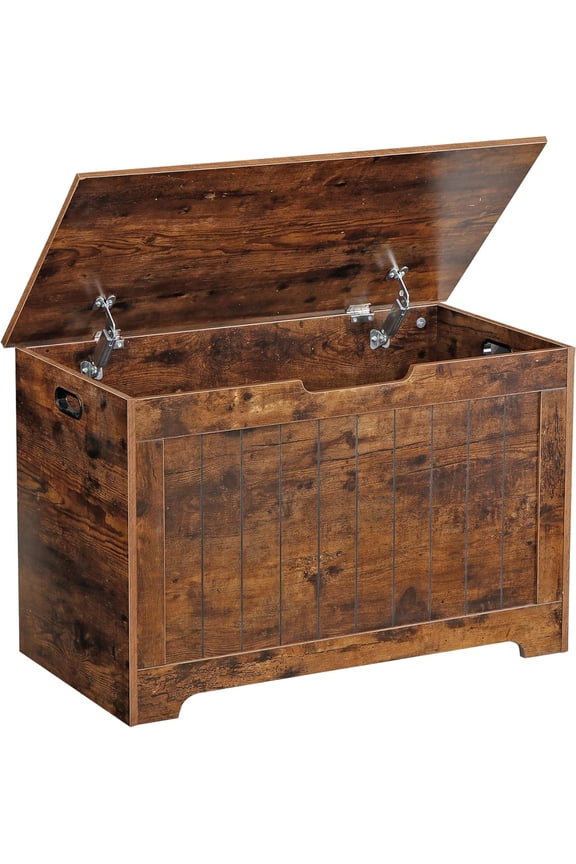 Storage Chest Bench, Wooden Trunk Box with 2 Safety Hinges, Modern Organizer Cabinet for Living Room, Bedroom, Entryway, Rustic Brown