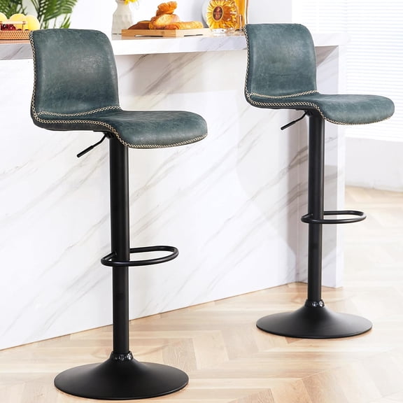 MONGJI Swivel Bar Stools Set of 2, Adjustable Counter Height Barstools with Back, Faux Leather Bar Chairs for Kitchen Island (Deep Teal, Set of 2 (24'' to 32''))