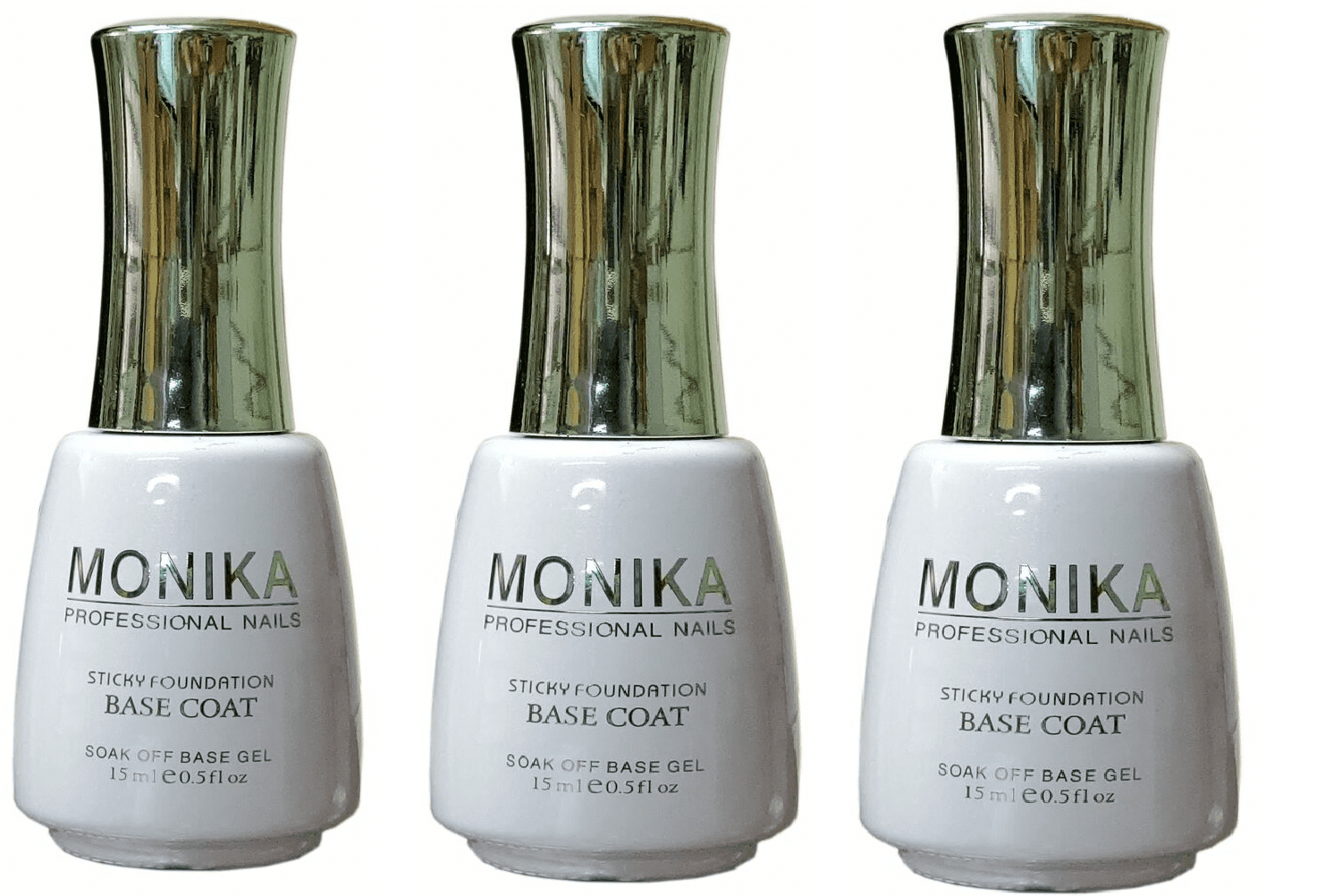 MONIKA Professional - UV/LED Soak off Gel BASE COAT (Foundation) - 0.5 fl.oz/15mL (Pack of 3)